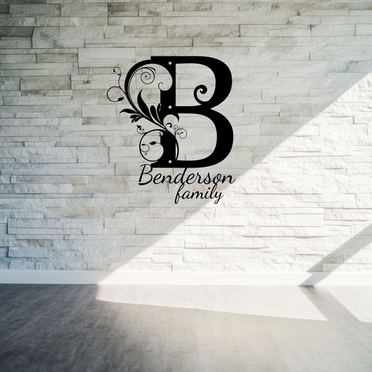 B Monogram Family Name Metal Sign - Custom Wall Art