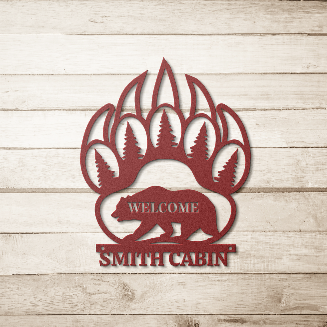 Personalized Bear Paw Metal Sign for Cabins