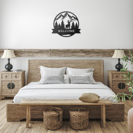 Metal Signs welcome sign featuring a deer image Wall Art AnywherePOD