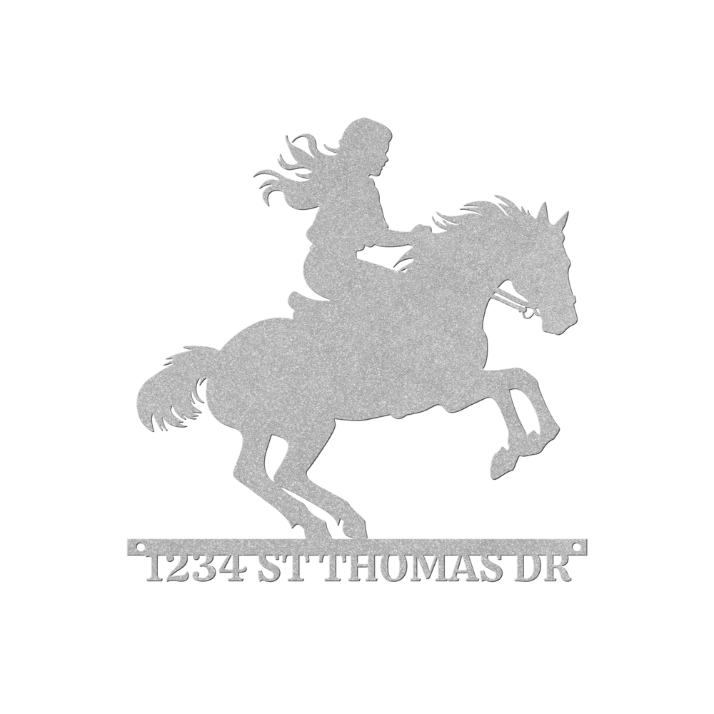 Cowgirl ,Rodeo Die-Cut Metal Signs custom image of cowgirl riding horse personalized address Wall Art AnywherePOD