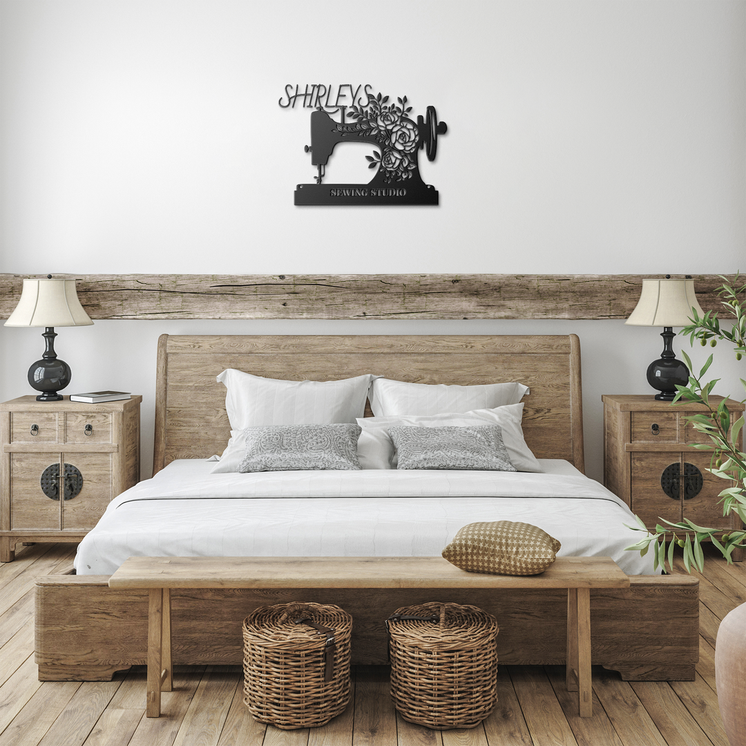 Personalized Sewing Room Metal Sign with Floral Design