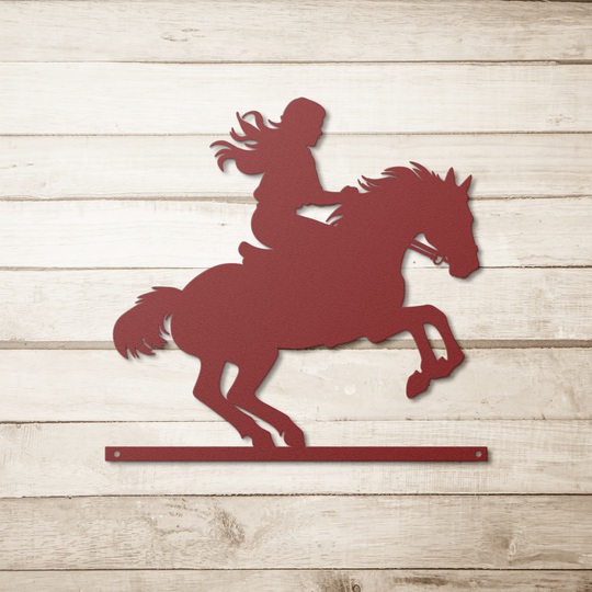 Die-Cut Metal Signs custom image of cowgirl riding horse