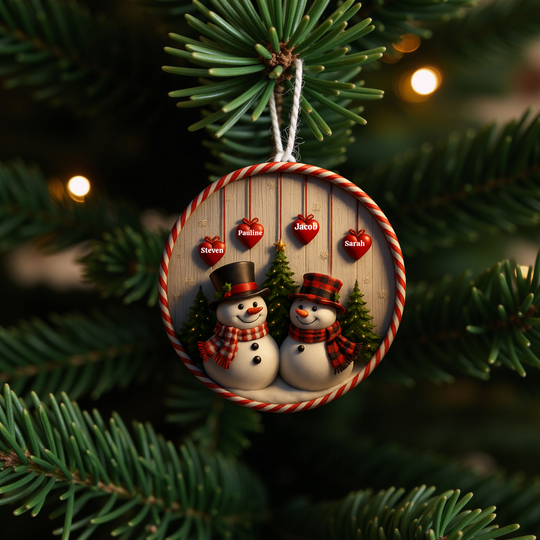 Personalized Snowman Couple Ceramic Ornament ,3d effect