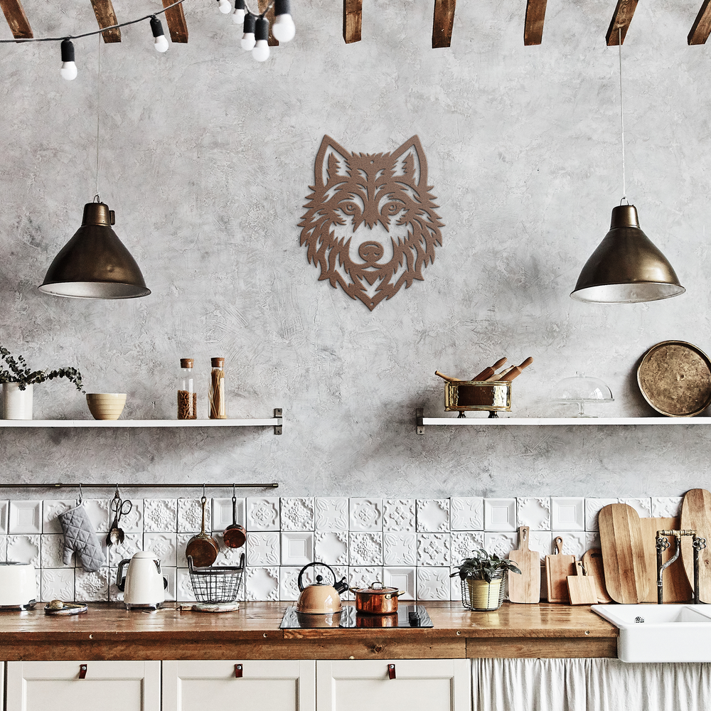 Wolf Face metal wall art Wall Art AnywherePOD Copper 36 Inch