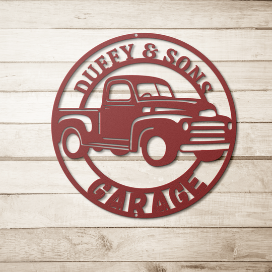 Custom Automotive Metal Sign with Pickup Truck