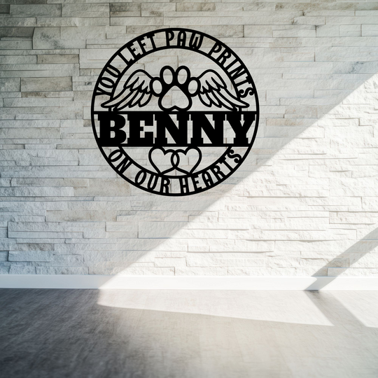 Pet Memorial Sign with Angel Wings and Paw Print/personalized