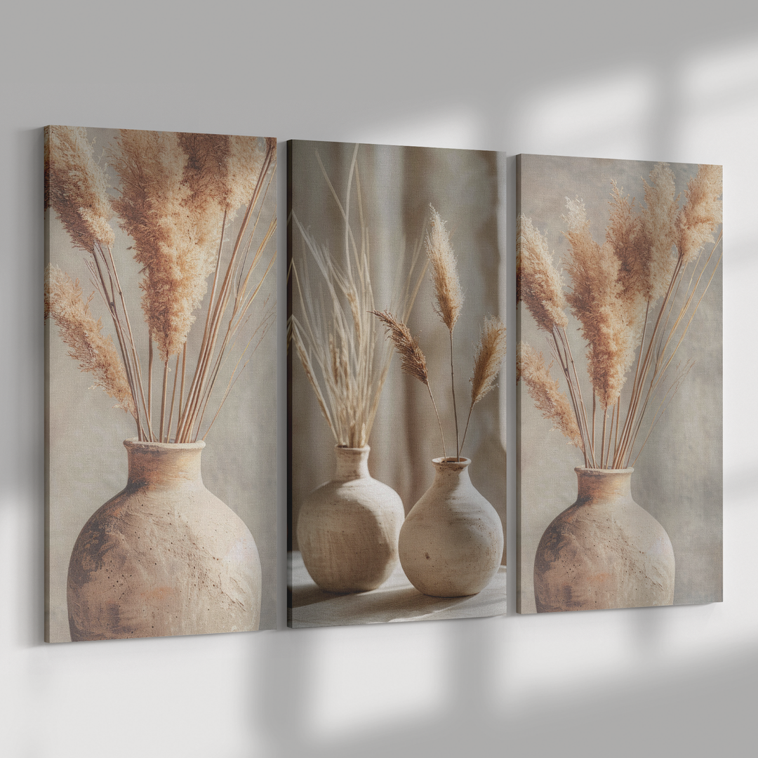 3 Piece Canvas grass in pottery vase boho stye Canvas AnywherePOD (3) 16" x 32"