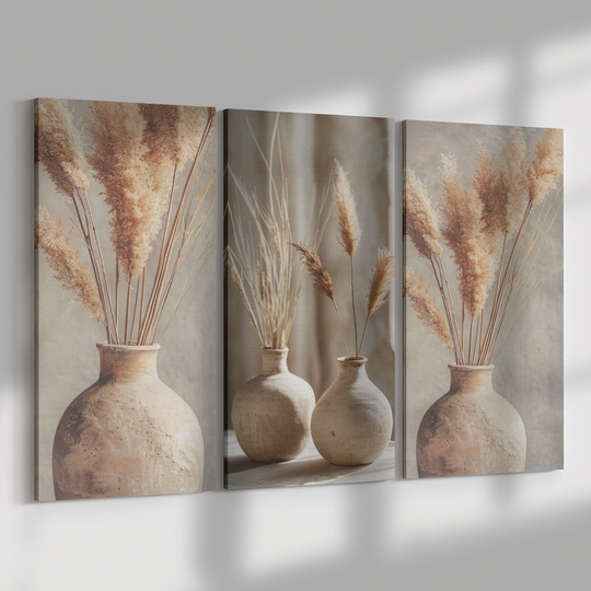 3 Piece Canvas grass in pottery vase boho stye Canvas AnywherePOD (3) 16" x 32"