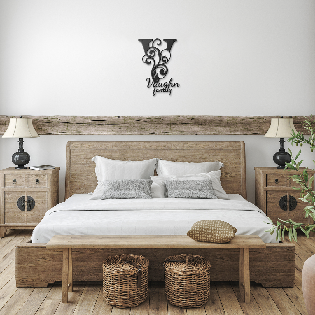 V monogram Personalized Metal Sign - Family Name Wall Art