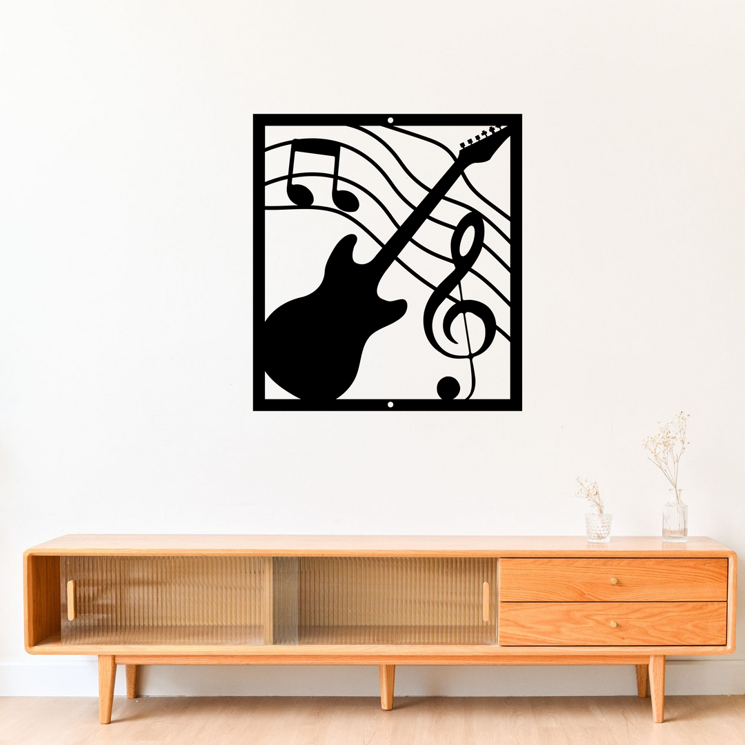 Guitar Themed Metal Wall Art - Indoor Outdoor Music Decor