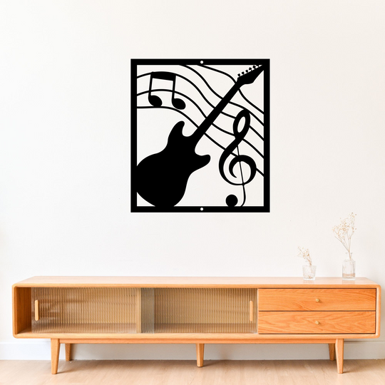 Guitar Themed Metal Wall Art - Indoor Outdoor Music Decor