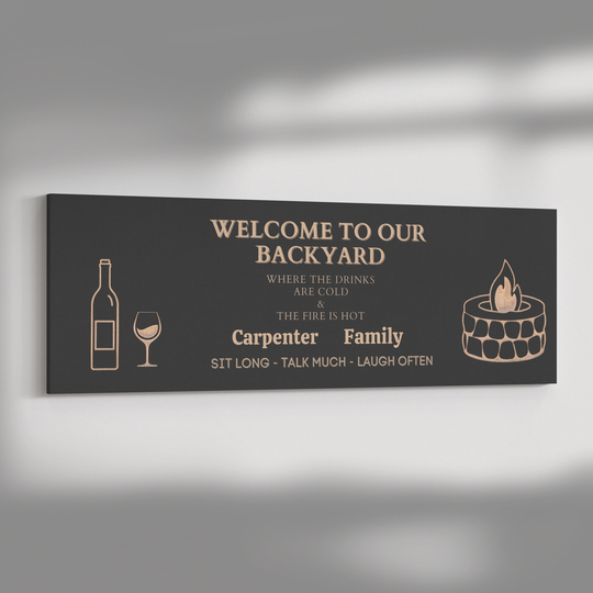 Welcome to Our Backyard Canvas Sign for Entertaining