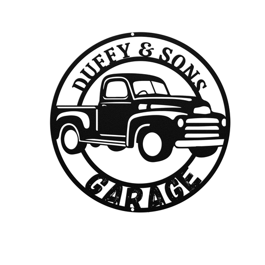 Custom Automotive Metal Sign with Pickup Truck