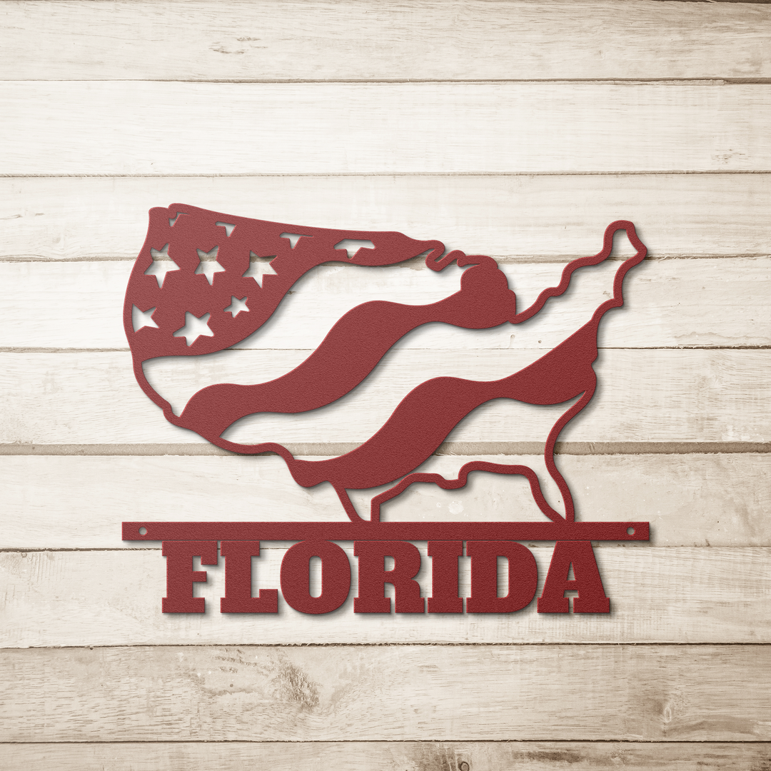 Die-Cut Metal Signs custom text with image of USA map