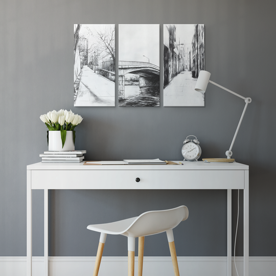 Charcoal Style Landscape Art - 3 Piece Canvas Set