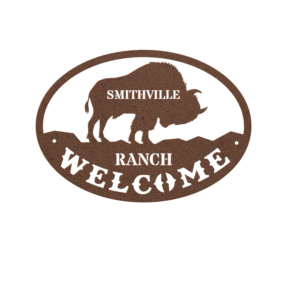 Metal Ranch, Farm Western Decor Metal Signs personalized welcome sign featuring a Bison Wall Art AnywherePOD