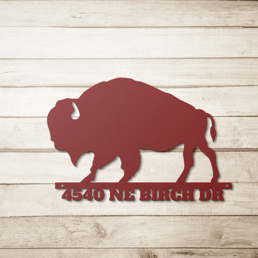 Die-Cut Metal Signs custom text with bison image