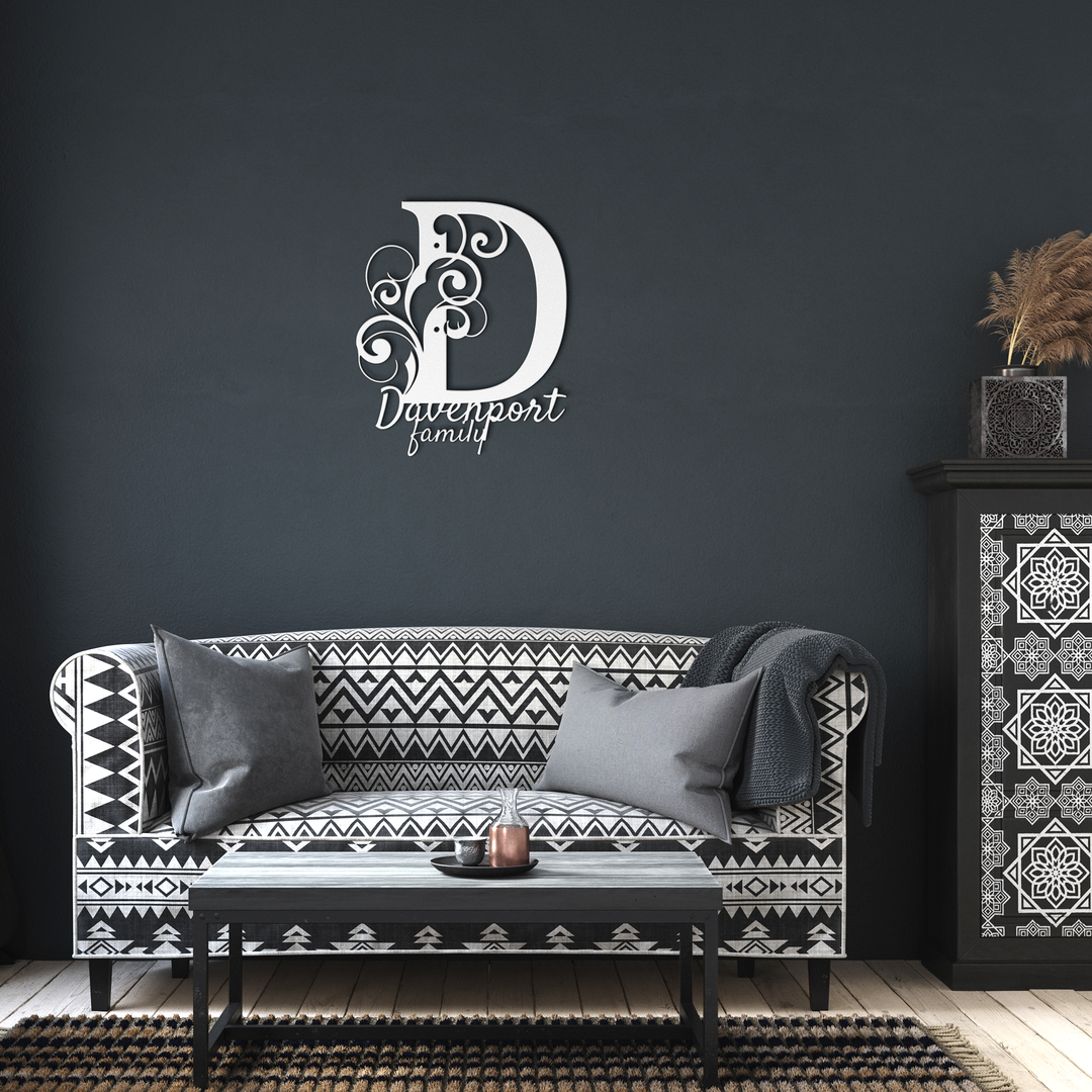 D monogram Personalized Metal Sign - Family Name Wall Art