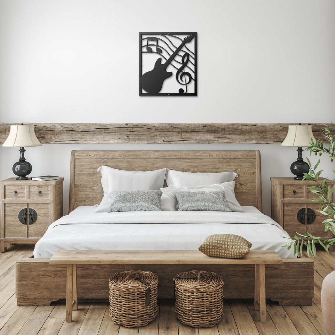 Guitar Themed Metal Wall Art - Indoor Outdoor Music Decor