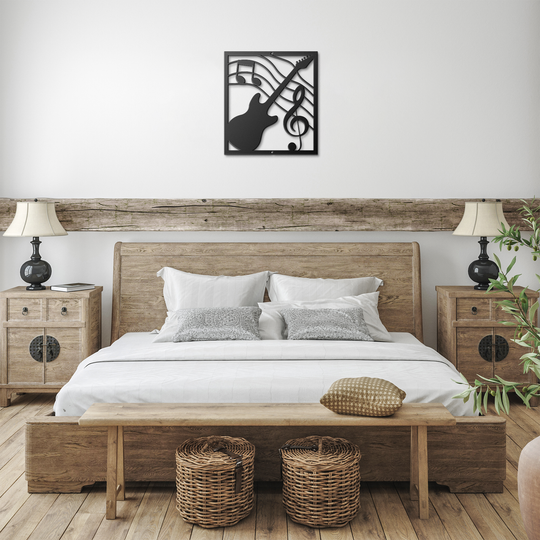 Guitar Themed Metal Wall Art - Indoor Outdoor Music Decor