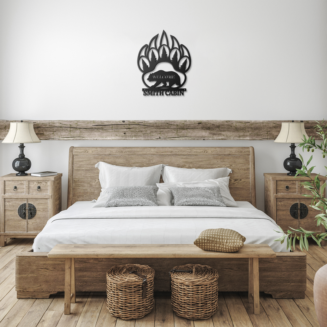Personalized Bear Paw Metal Sign for Cabins