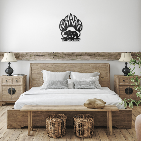 Personalized Bear Paw Metal Sign for Cabins