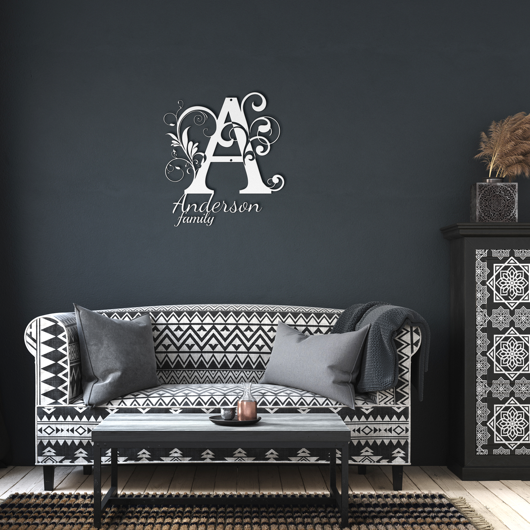 Custom A Family Name Metal Sign - Elegant Monogram Wall Art