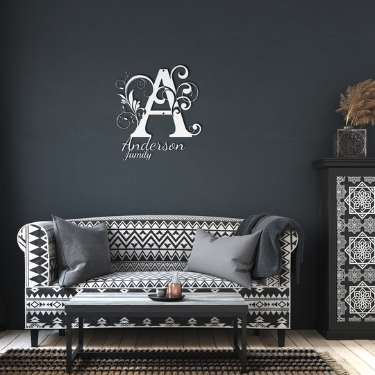 Custom A Family Name Metal Sign - Elegant Monogram Wall Art