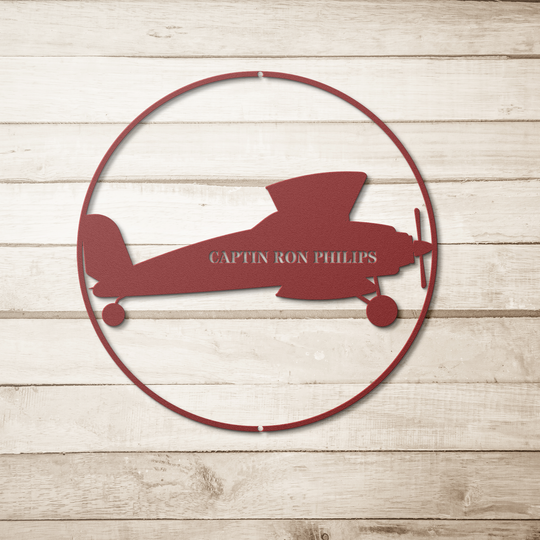 Personalized custom Die-Cut Metal Signs with an image of an airplane