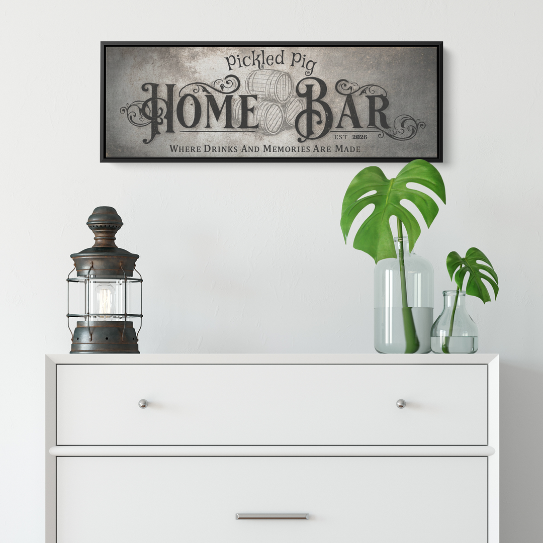 Personalized Home Bar Canvas Art - Vintage Rustic Charm