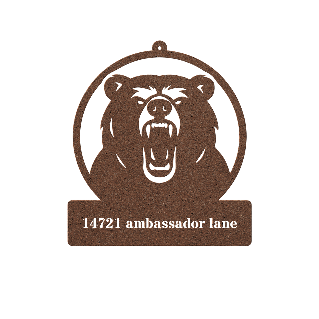Bear Metal Sign Outdoor Decor - Custom House Nameplate