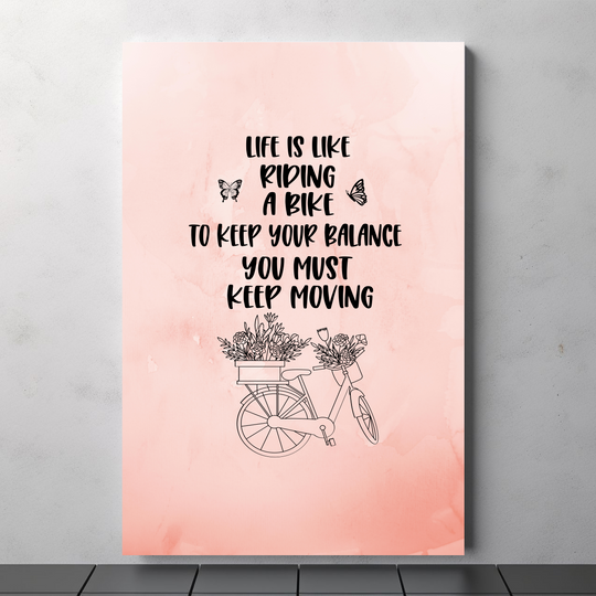 Motivational Bicycle Quote Pink Canvas Wall Art