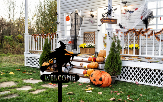 Halloween Witch Welcome Sign, Metal Yard Decor