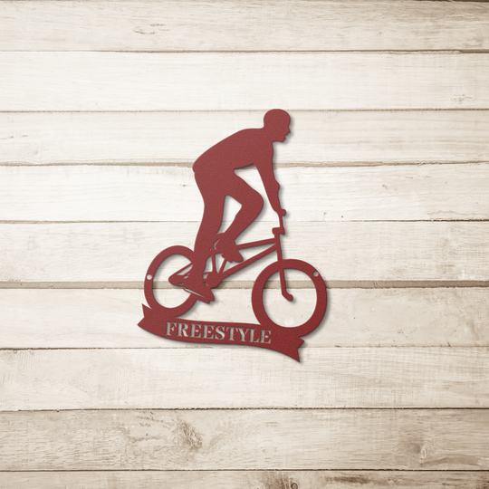 Personalized Bicycle & Rider Metal Art Wall Art AnywherePOD Red 36 Inch