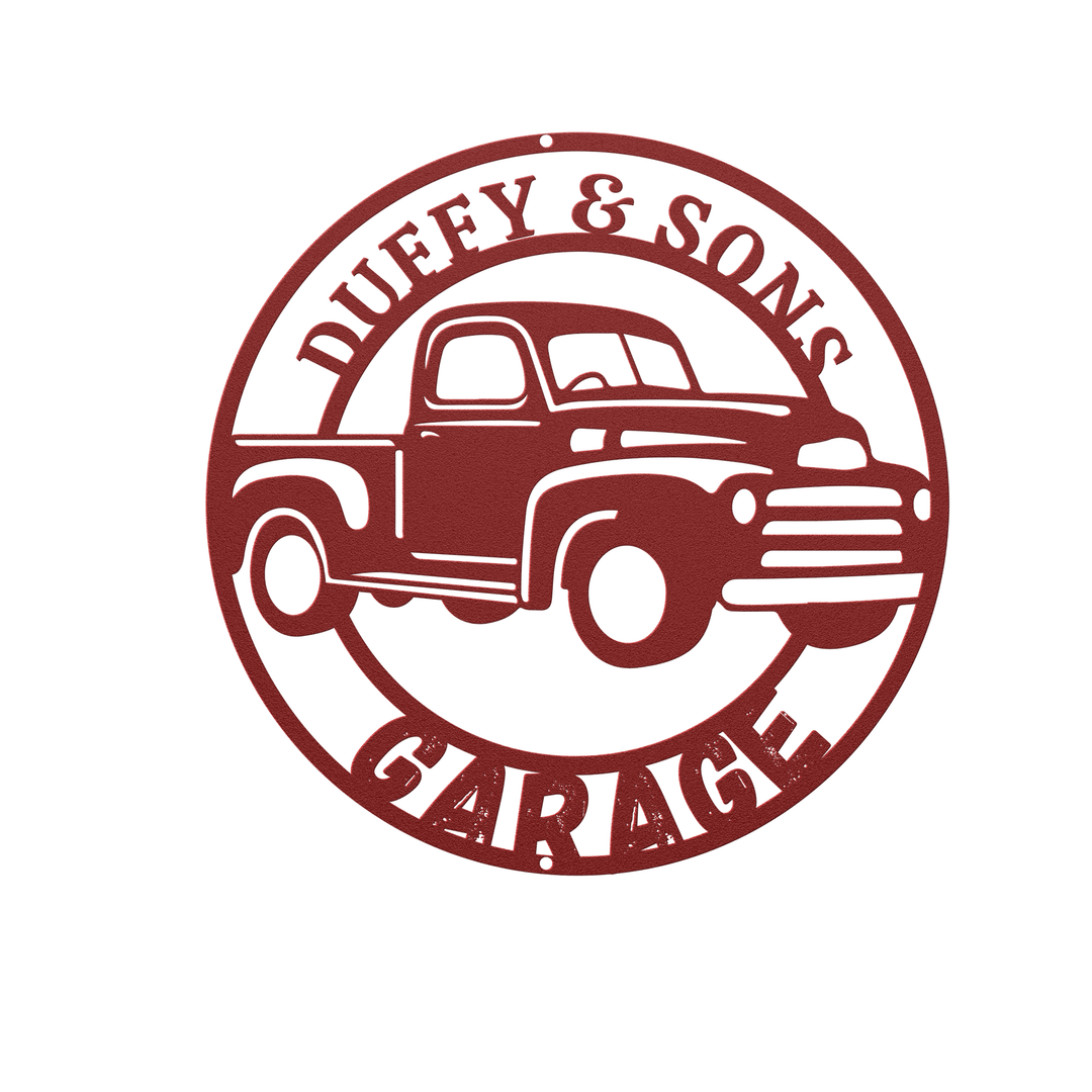 Custom Automotive Metal Sign with Pickup Truck