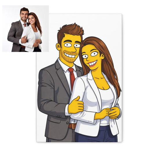 Custom Yellow Cartoon Portrait Canvas – Personalized Gift