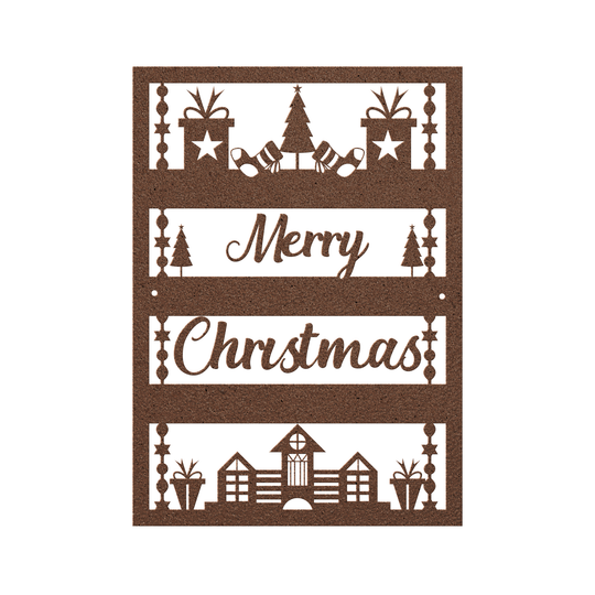 Festive Merry Christmas Metal Sign - Holiday Wall Decor