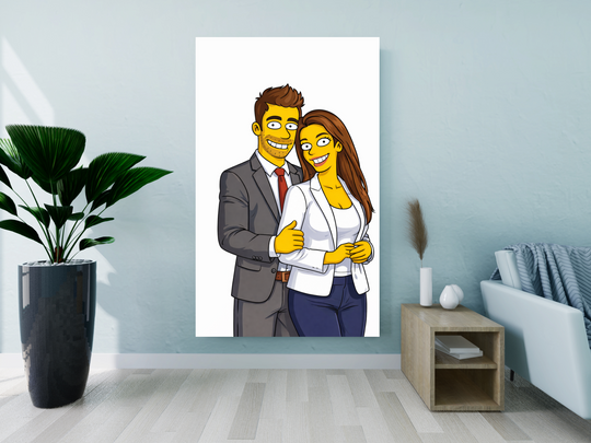 Custom Yellow Cartoon Portrait Canvas – Personalized Gift