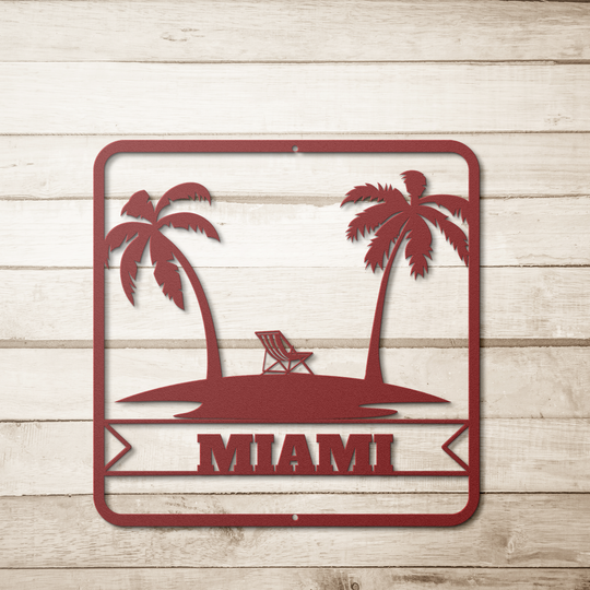 Tropical Metal Sign custom text with palm tree image Personalized Wall Art AnywherePOD Red 36 Inch