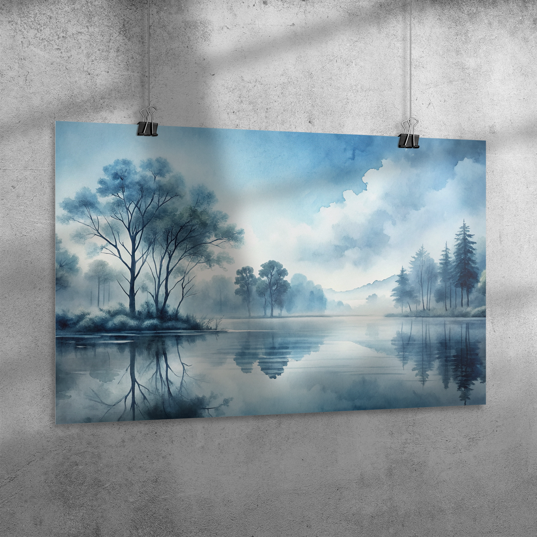 Blue Watercolor Landscape Poster: 36x24 Wall Art AnywherePOD