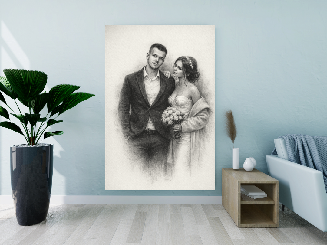 Personalized Wedding Portrait Canvas - Charcoal Style