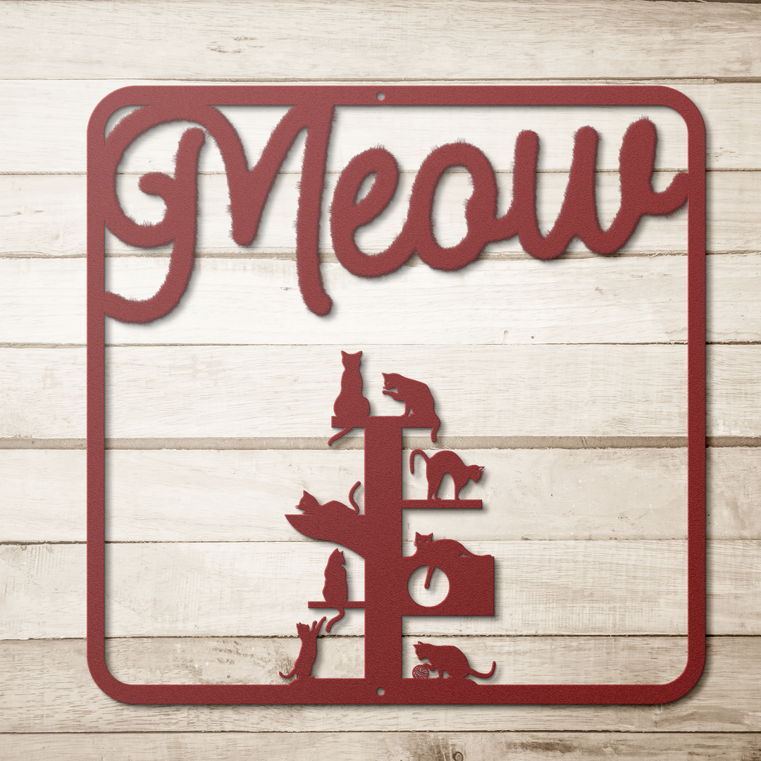 MEOW, Metal Signs Cats Climbing Wall Art AnywherePOD Red 36 Inch