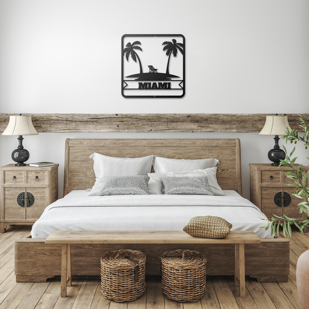 Die-Cut Metal Signs custom text with palm tree image