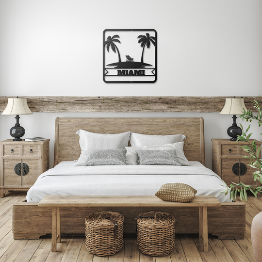 Die-Cut Metal Signs custom text with palm tree image