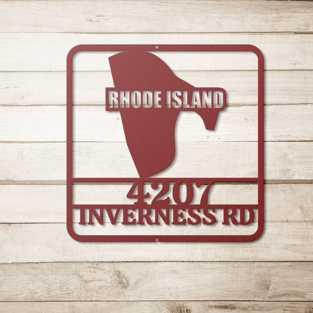 Rhode Island Custom Outdoor Metal Address Sign - Personalized Home Decor