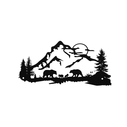 Bear Wildlife Metal Wall Art - Rustic Mountain Scene Decor