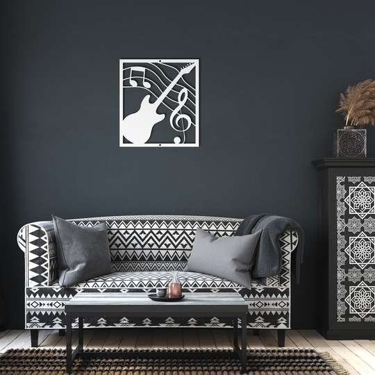 Guitar Themed Metal Wall Art - Indoor Outdoor Music Decor