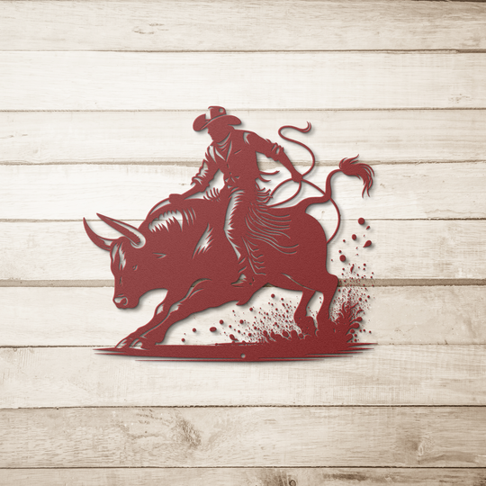 Die-Cut Metal Signs custom image of bull rider