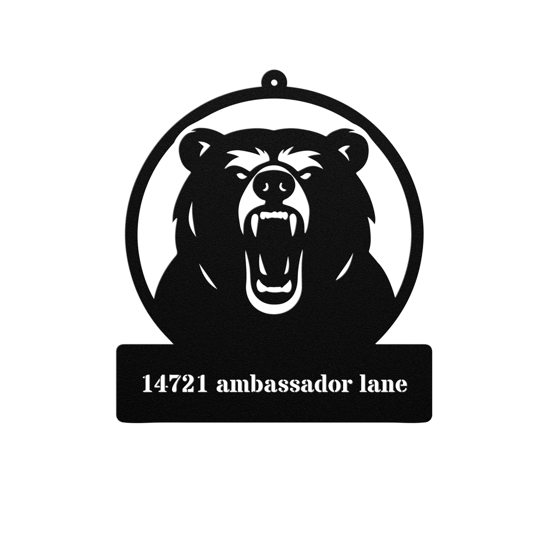 Bear Metal Sign Outdoor Decor - Custom House Nameplate
