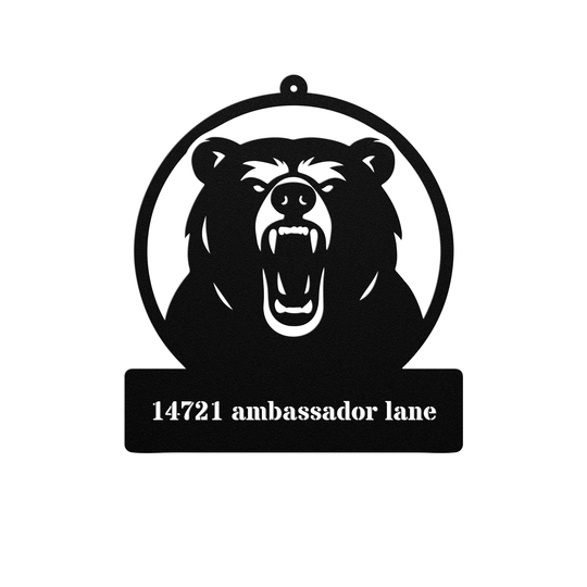 Bear Metal Sign Outdoor Decor - Custom House Nameplate